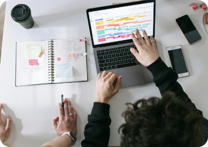 Team planning work on a laptop