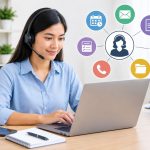 Administrative Tasks of a Virtual Assistant, featuring a professional virtual assistant managing emails, schedules, documents, spreadsheets, and phone calls while working on a laptop in a modern home office.